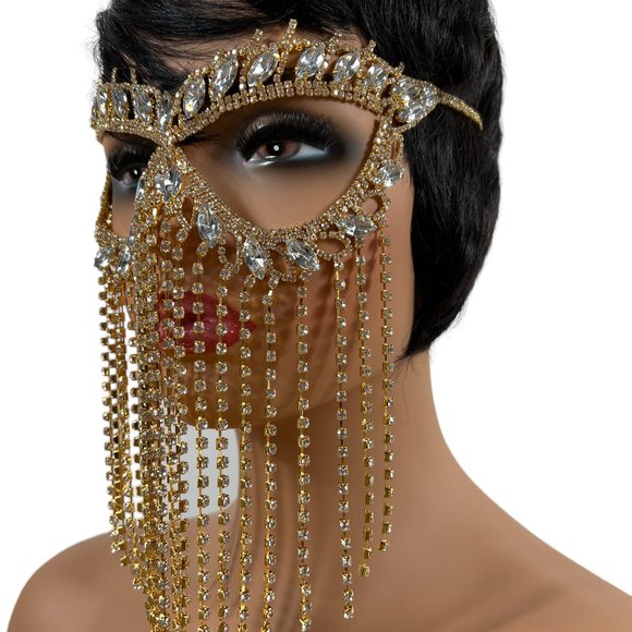 Crystal Tassel Face Mask Halloween Mask Masquerade Mask Women Rhinestone Jewelry - Picture 14 of 15